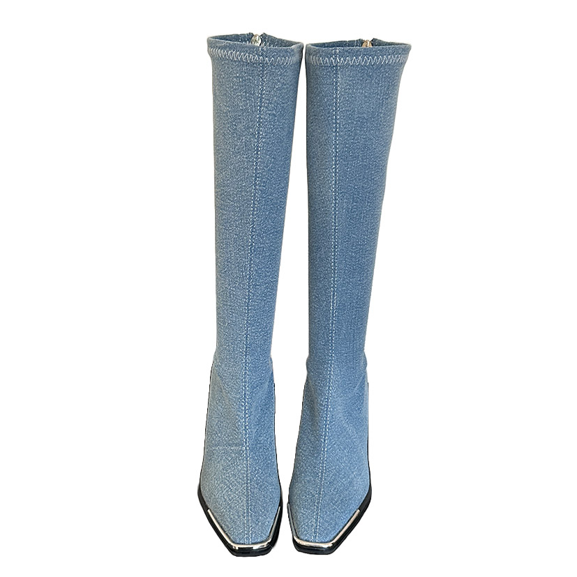 Women's Patent Leather Square Toe Over Knee High Boots Fall Winter 2024 New Style Elastic High Heel Tall Boots - Image 5