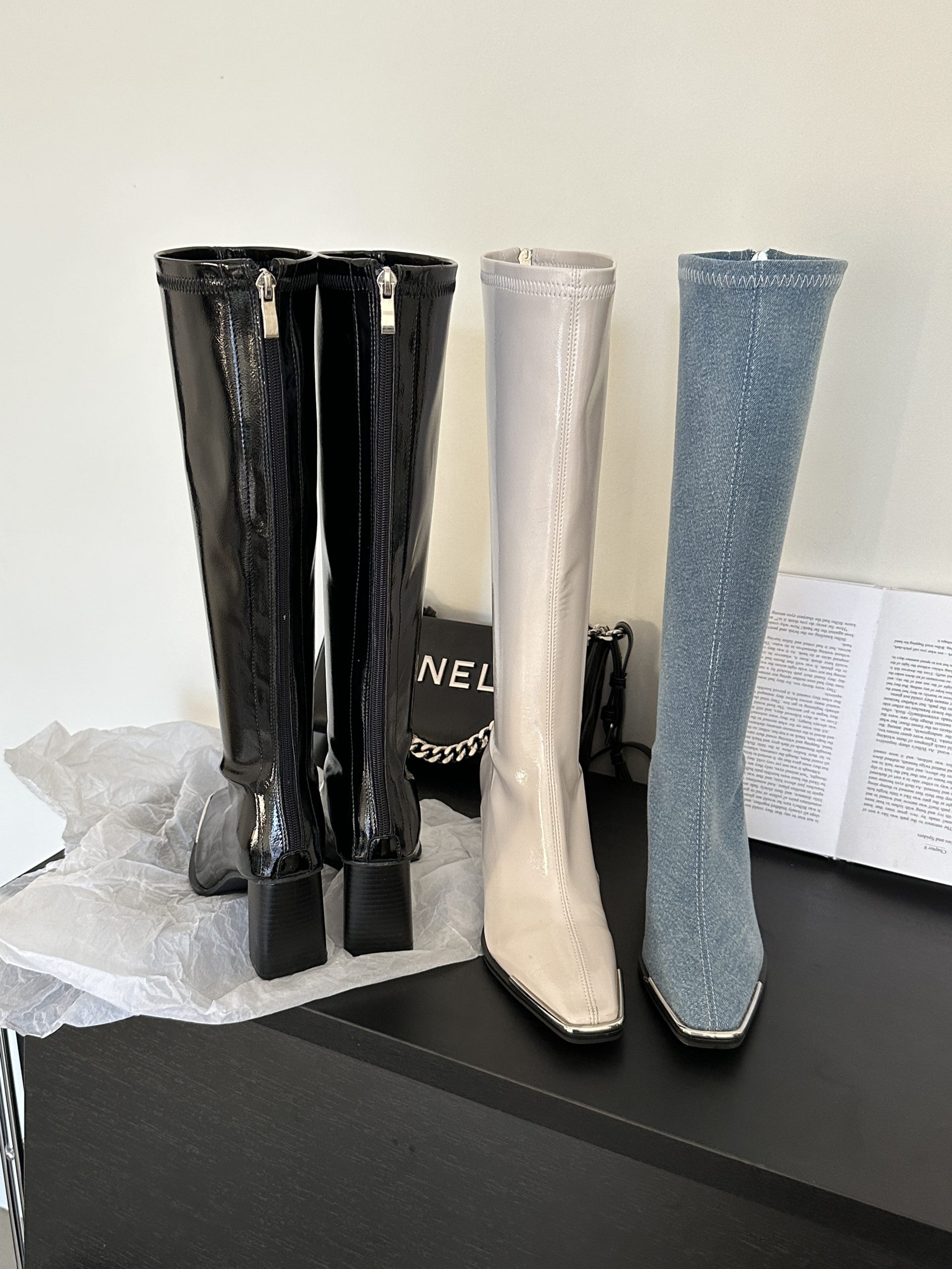 Women's Patent Leather Square Toe Over Knee High Boots Fall Winter 2024 New Style Elastic High Heel Tall Boots - Image 4