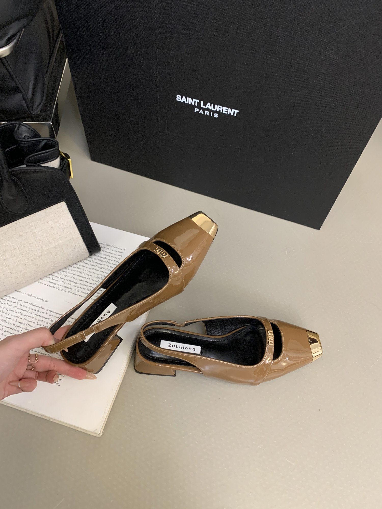 2025 Spring Summer New Metal Square Toe Mary Jane Shoes for Women Cross Strap Patent Leather Back Strap Chunky Heel Evening Style - Image 3