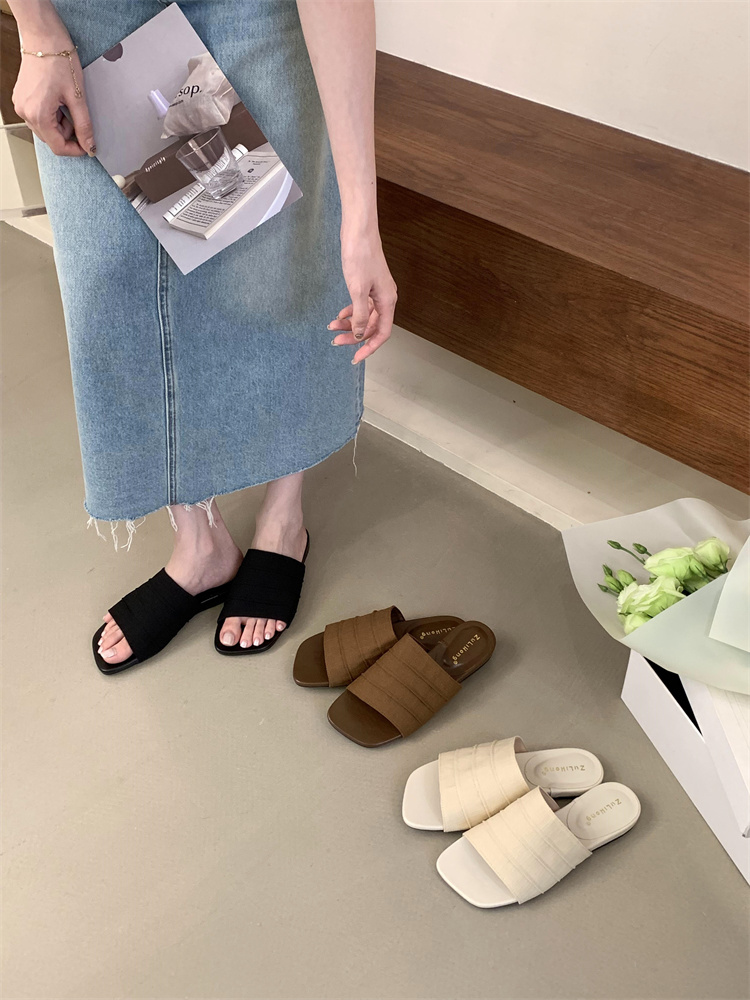 Women's Linen Flat Sandals Summer Beach Slippers Korean Style Quick-Dry Low Wedge
