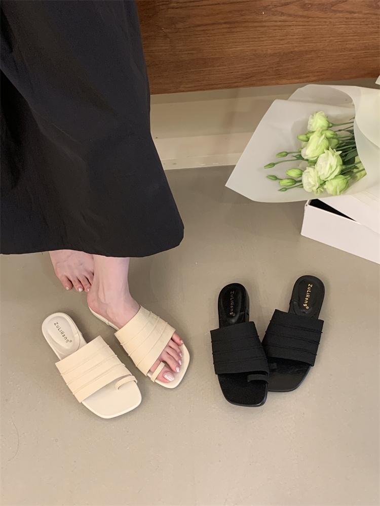 Women's Summer Open Toe Slippers 2025 Linen Canvas Beach Sandals French Folded Soft Sole - Image 2