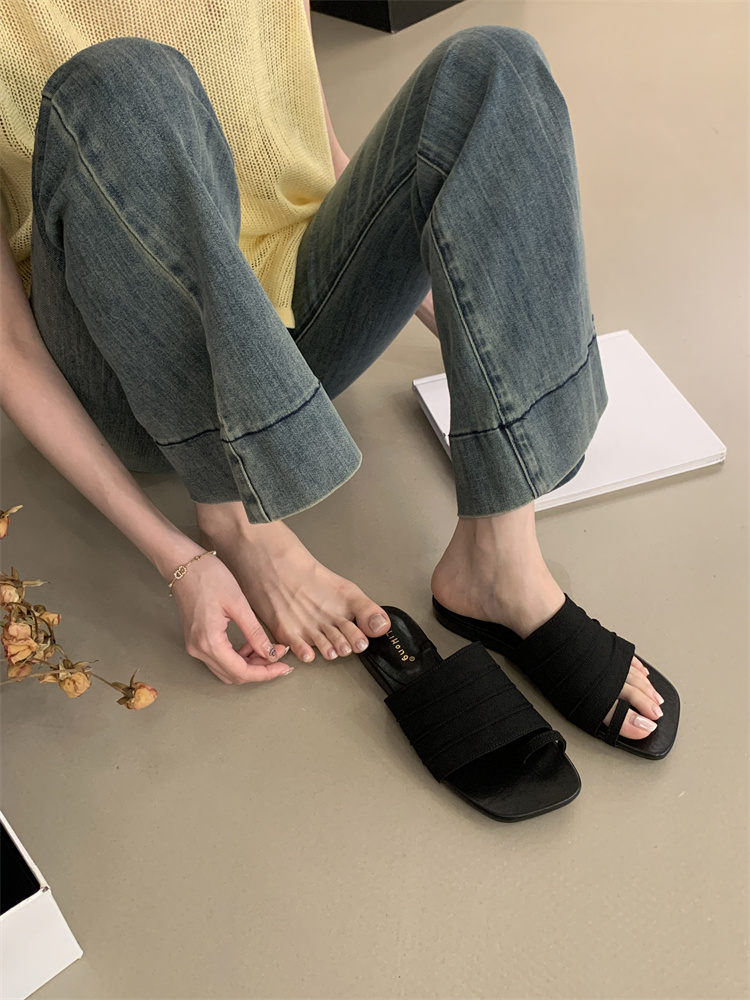 Women's Summer Open Toe Slippers 2025 Linen Canvas Beach Sandals French Folded Soft Sole - Image 3