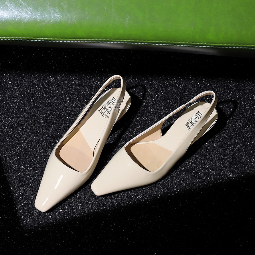 French Style Square Toe Mid Heel Women's Shoes Patent Leather Backless Slingback Low Cut Single Shoes