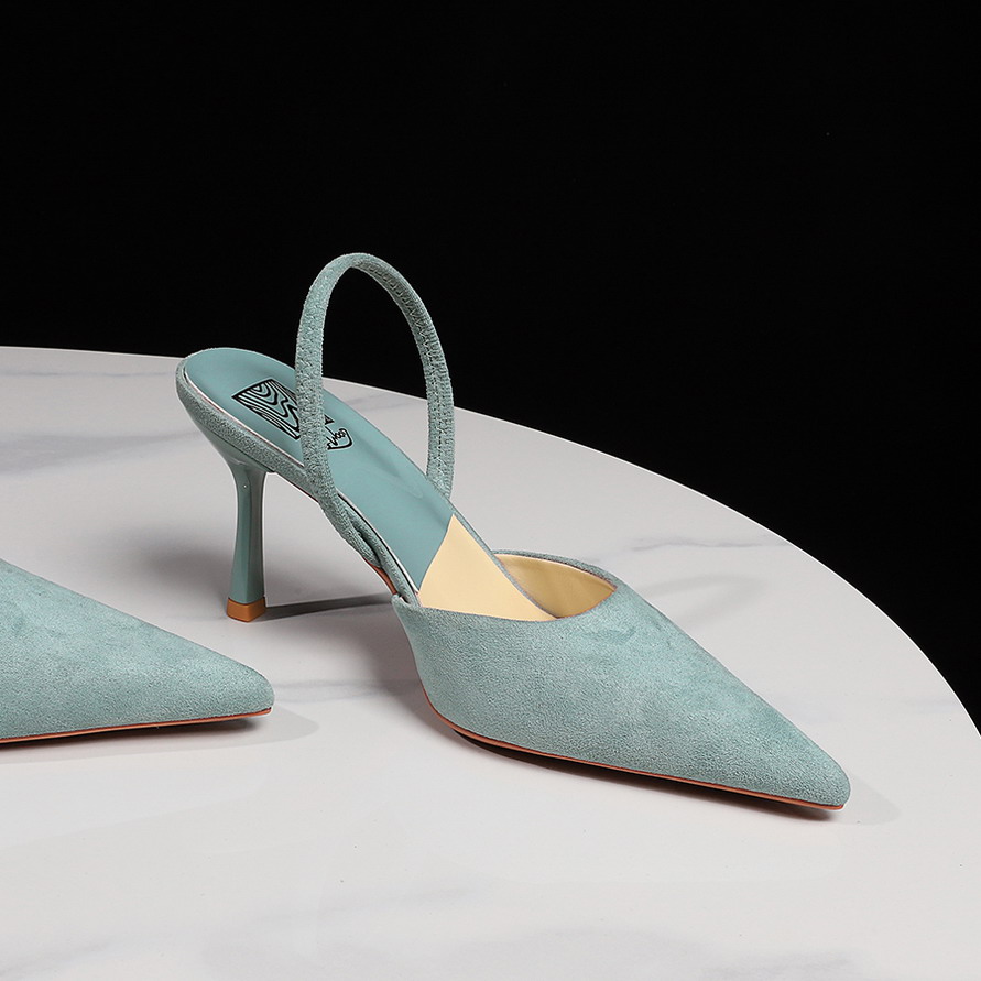 Korean Style Sexy Open Back Strap Suede Pointed Toe Shallow Mouth Thin Heel Women's High Heel Shoes - Image 2