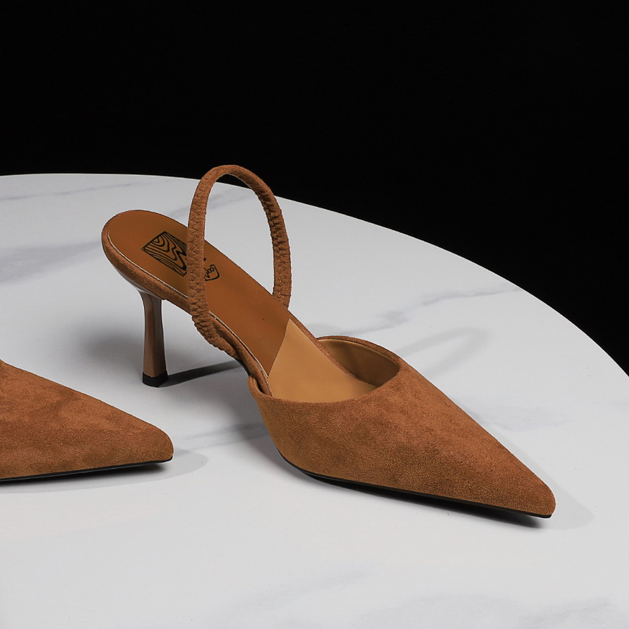 Korean Style Sexy Open Back Strap Suede Pointed Toe Shallow Mouth Thin Heel Women's High Heel Shoes - Image 3