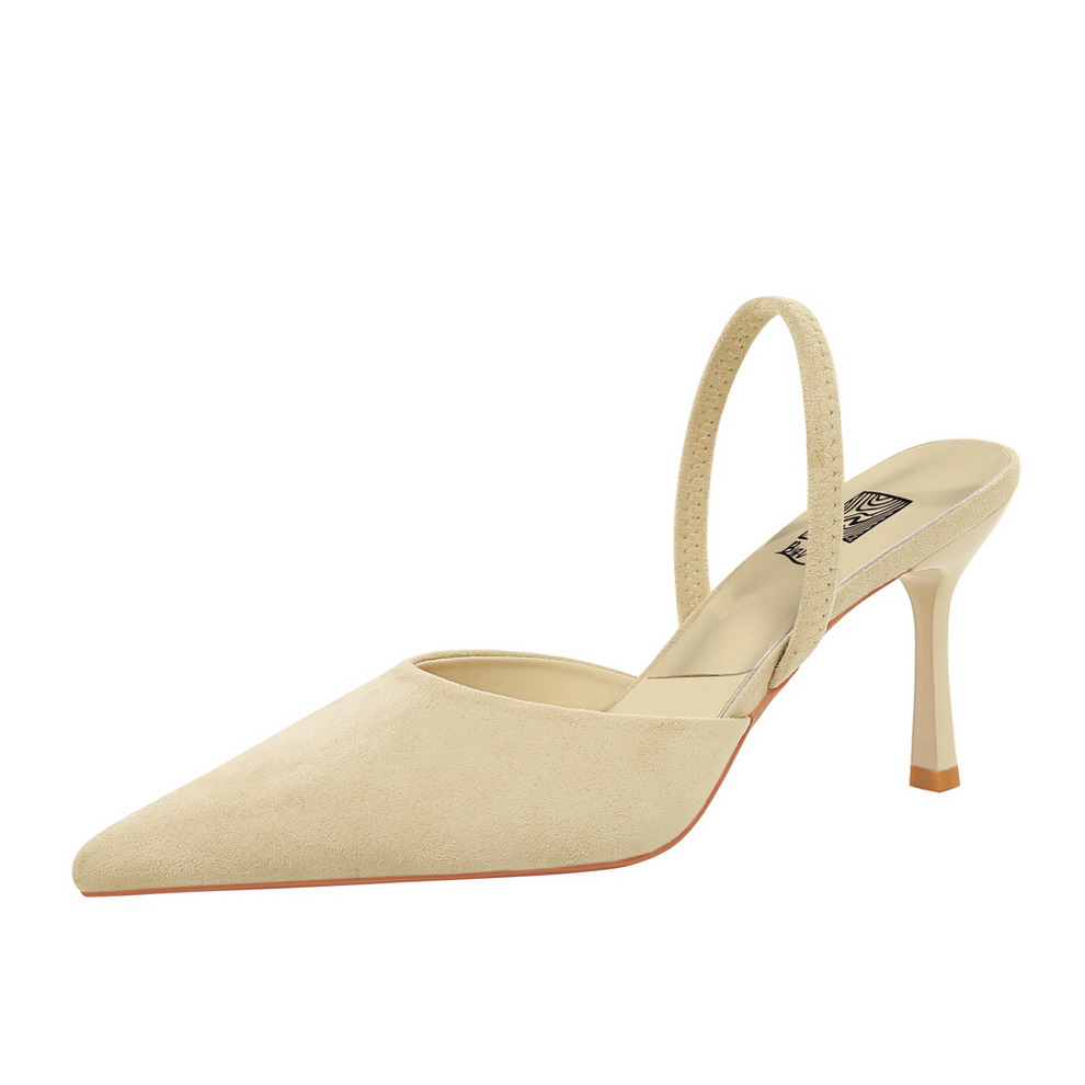 Korean Style Sexy Open Back Strap Suede Pointed Toe Shallow Mouth Thin Heel Women's High Heel Shoes - Image 5