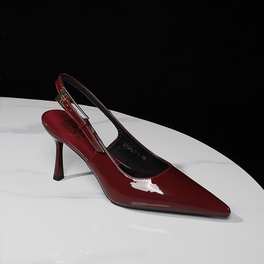 BIGWOOD Women's Patent Leather Pointed Toe High Heel Sandals with Ankle Strap - Black White Wine Red - Image 2