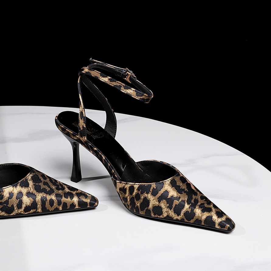 BIGWOOD Women's Satin Pointed Toe Ankle Strap Leopard Print High Heel Sandals - Image 3