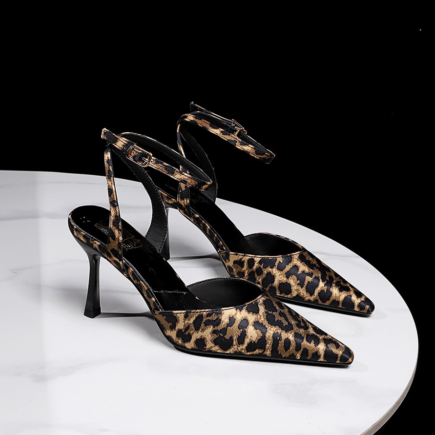 BIGWOOD Women's Satin Pointed Toe Ankle Strap Leopard Print High Heel Sandals - Image 2